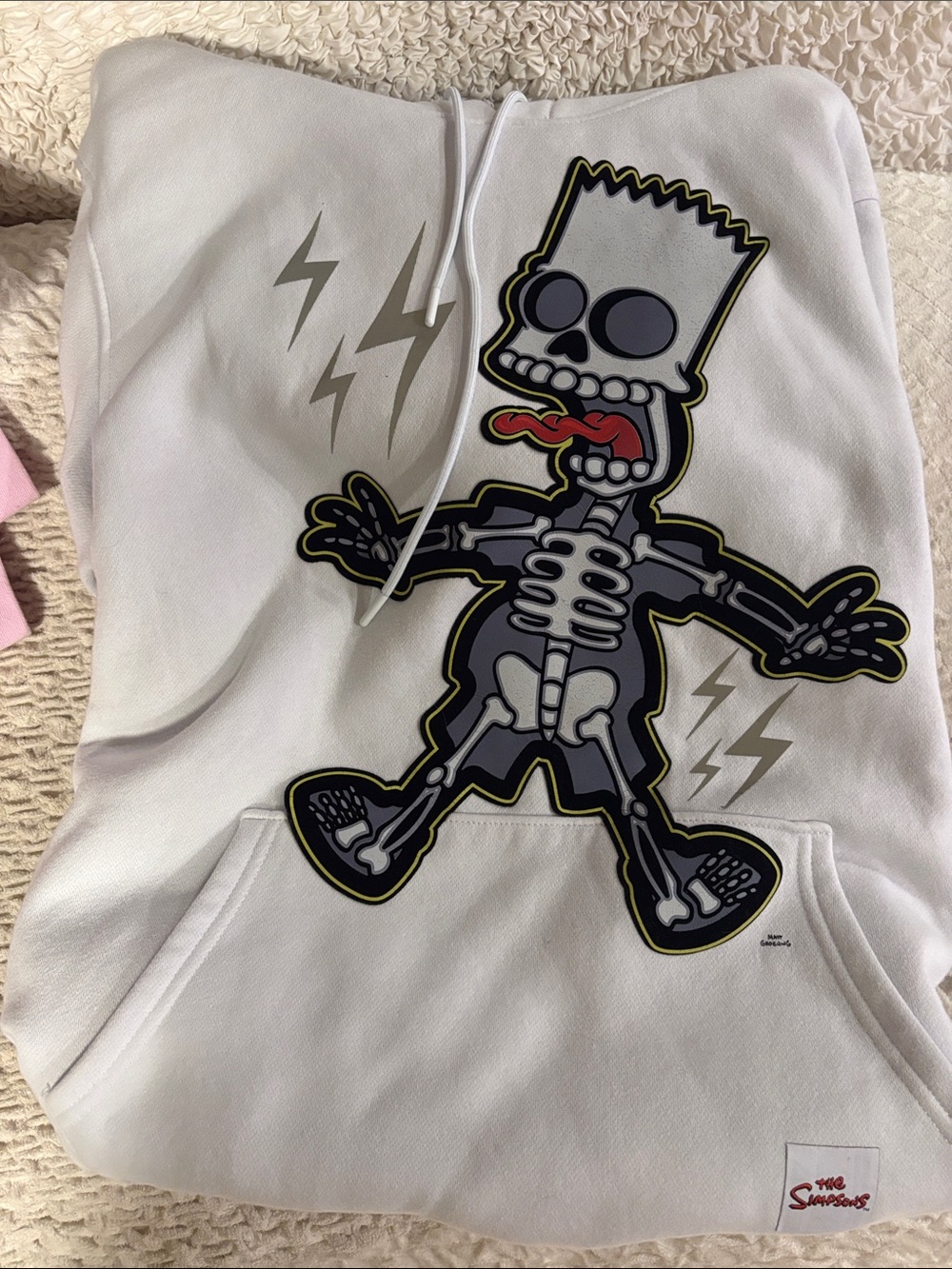 SIMPSONS- Large- White Graphic Hoodie with Skeleton Character Design-